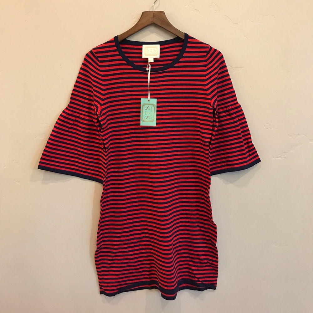 SAIL TO SABLE Striped Bell Sleeve Sweater Dress